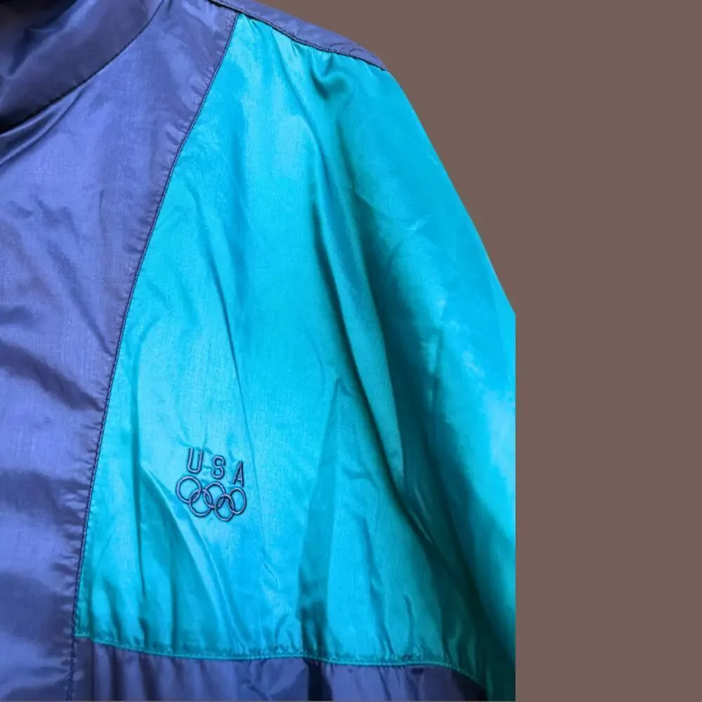 USA Olympics Windbreaker | Navy/Teal Nylon | Size M | Vintage